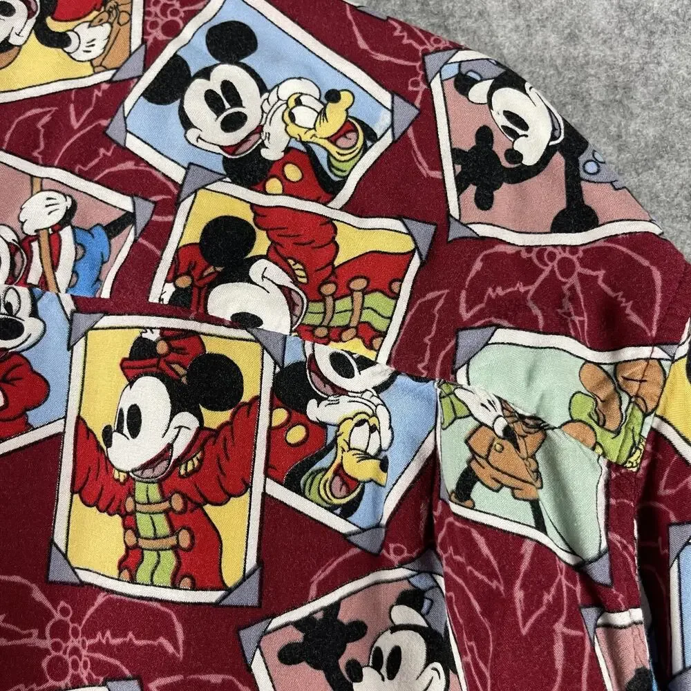 Vintage Disney Mickey Hawaiian‎ Shirt Mens Medium Button Up Rayon Tropical